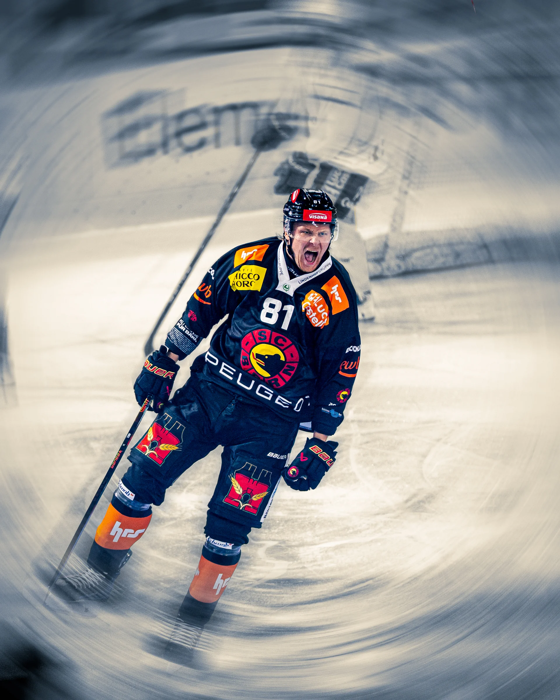 SC-Bern-Spieler mit der Nummer 81 in einer dynamischen Bewegungsaufnahme